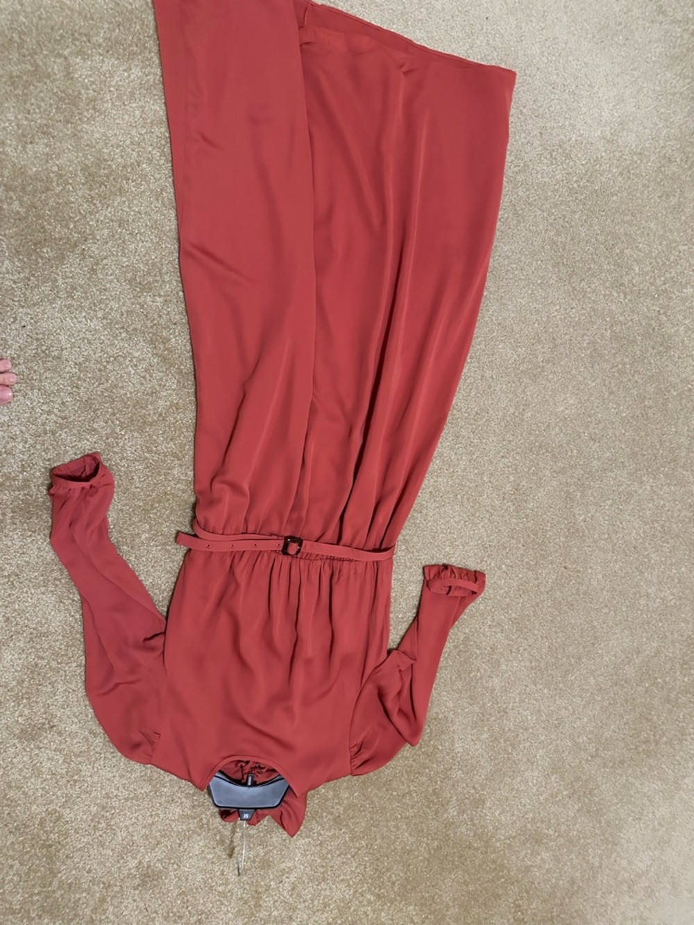 Ann Taylor Rust Red Long-Sleeve Midi Dress with Waist Tie - Picture 7 of 9